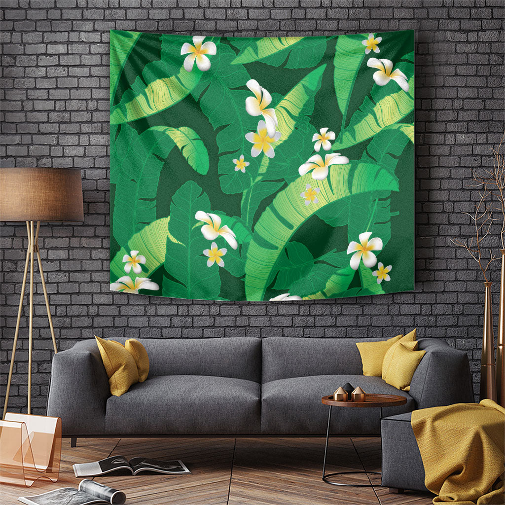 Green Banana Leaf Hawaii Tapestry Lau Maia Plumeria Tropical Summer Vibes