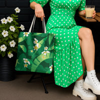 Green Banana Leaf Hawaii Tote Bag Lau Maia Plumeria Tropical Summer Vibes