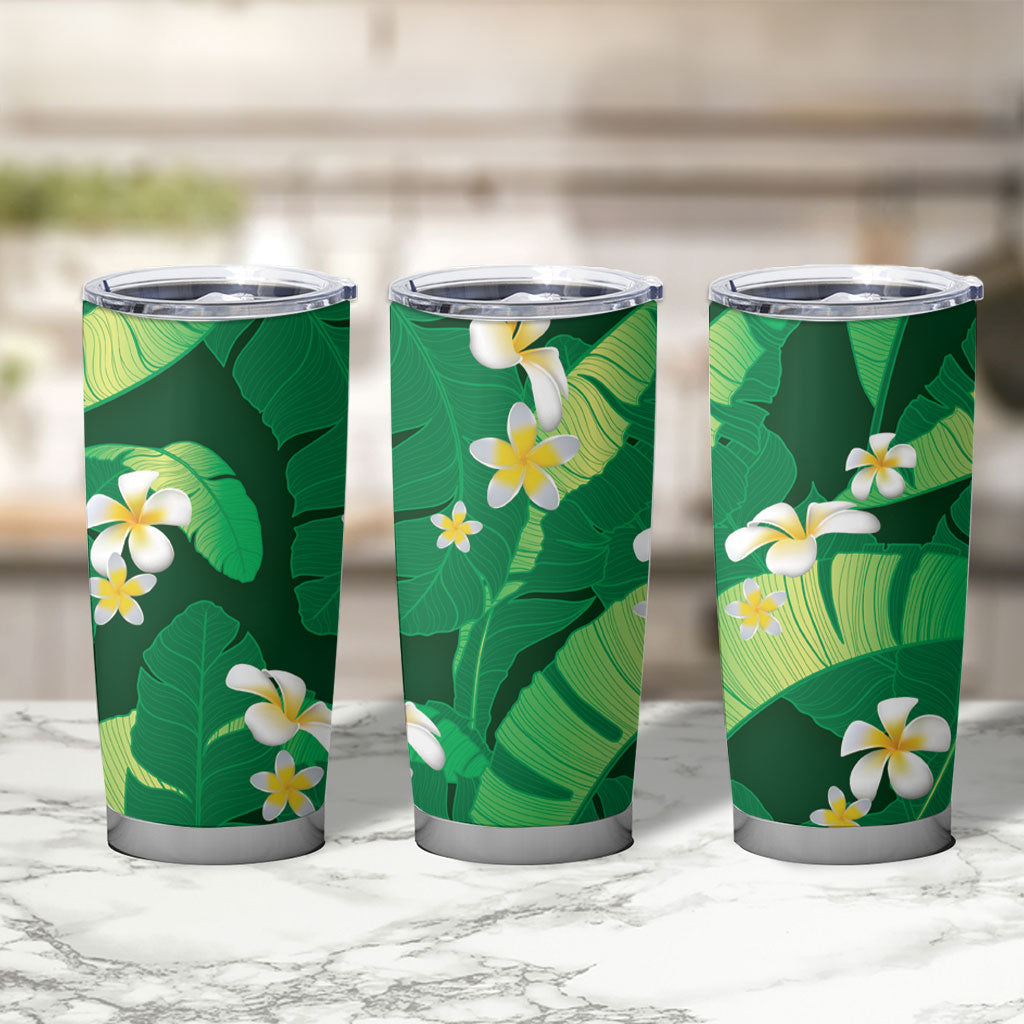 Green Banana Leaf Hawaii Tumbler Cup Lau Maia Plumeria Tropical Summer Vibes