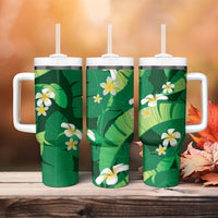 Green Banana Leaf Hawaii Tumbler With Handle Lau Maia Plumeria Tropical Summer Vibes