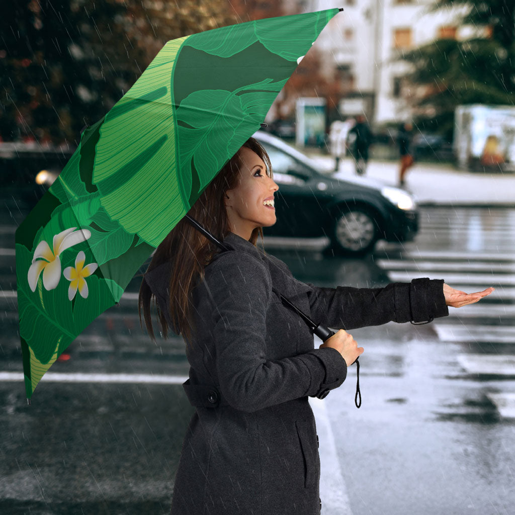 Green Banana Leaf Hawaii Umbrella Lau Maia Plumeria Tropical Summer Vibes