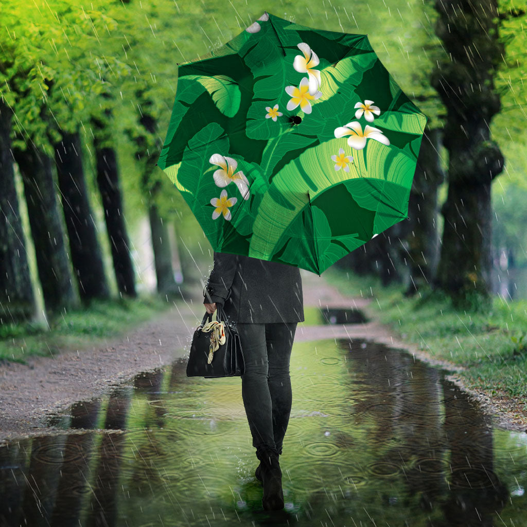 Green Banana Leaf Hawaii Umbrella Lau Maia Plumeria Tropical Summer Vibes