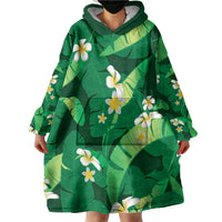 Green Banana Leaf Hawaii Wearable Blanket Hoodie Lau Maia Plumeria Tropical Summer Vibes