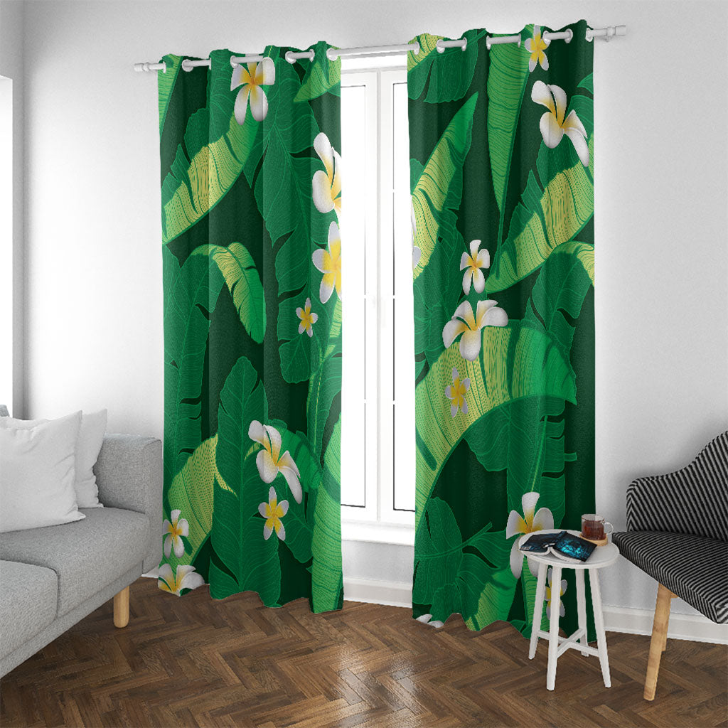 Green Banana Leaf Hawaii Window Curtain Lau Maia Plumeria Tropical Summer Vibes