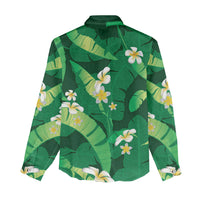 Green Banana Leaf Hawaii Women Casual Shirt Lau Maia Plumeria Tropical Summer Vibes