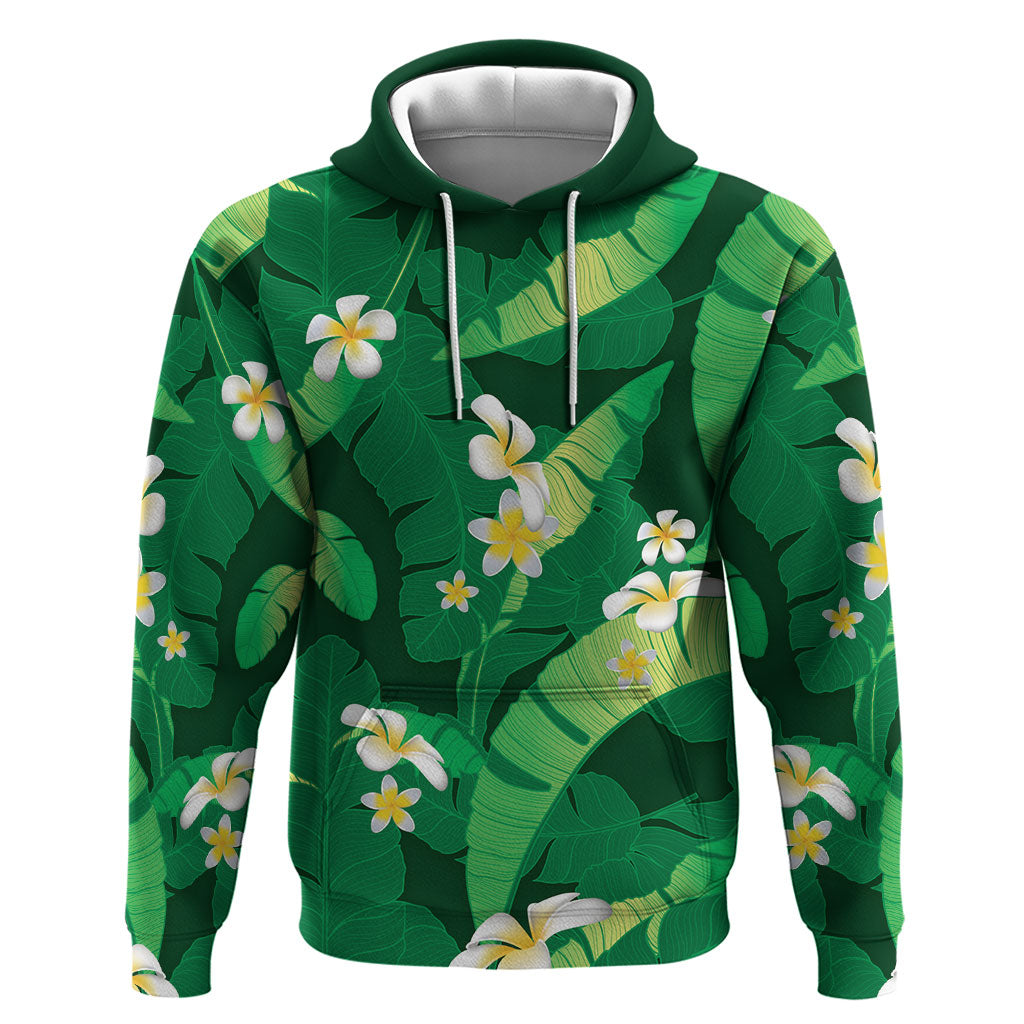 Green Banana Leaf Hawaii Zip Hoodie Lau Maia Plumeria Tropical Summer Vibes