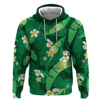 Green Banana Leaf Hawaii Zip Hoodie Lau Maia Plumeria Tropical Summer Vibes