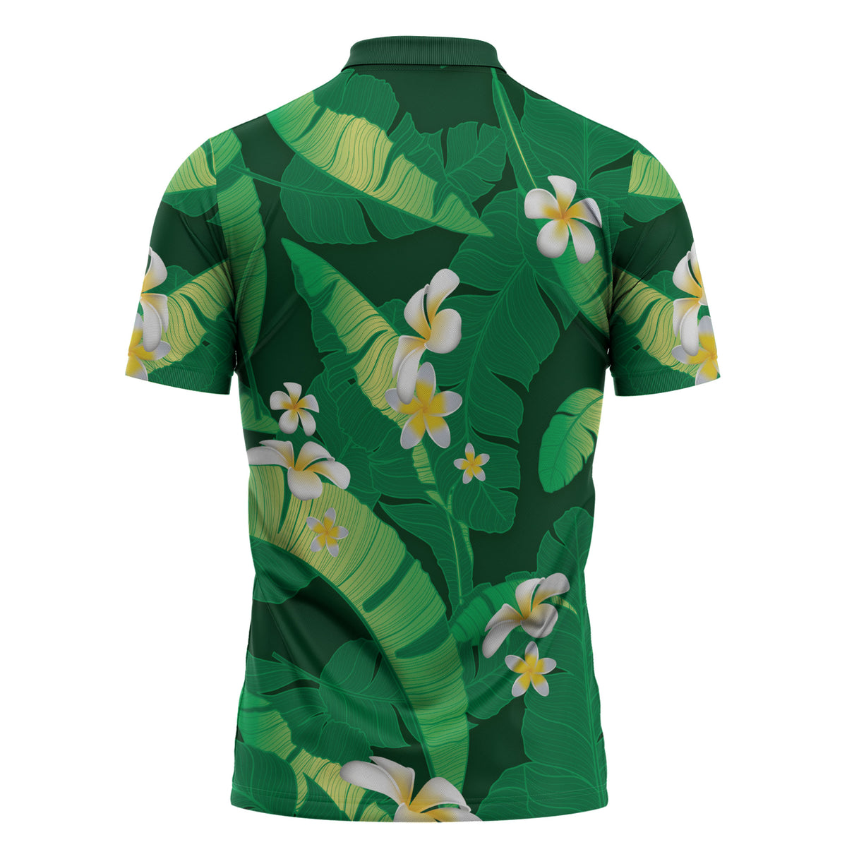 Green Banana Leaf Hawaii Zipper Polo Shirt Lau Maia Plumeria Tropical Summer Vibes