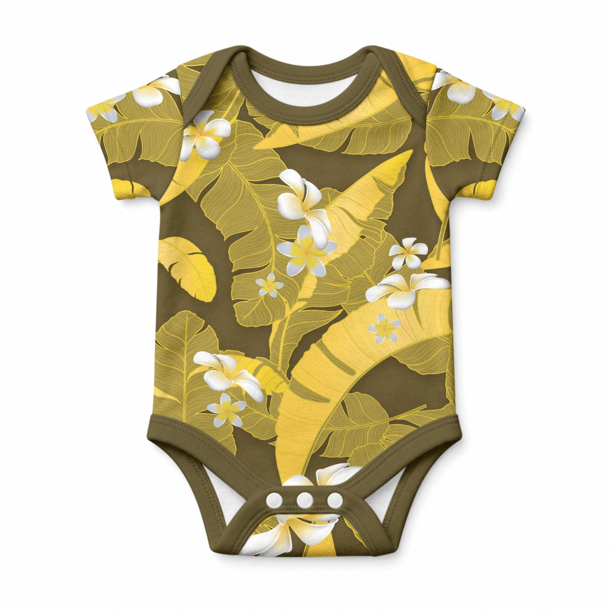 Yellow Banana Leaf Hawaii Baby Onesie Lau Maia Plumeria Tropical Summer Vibes