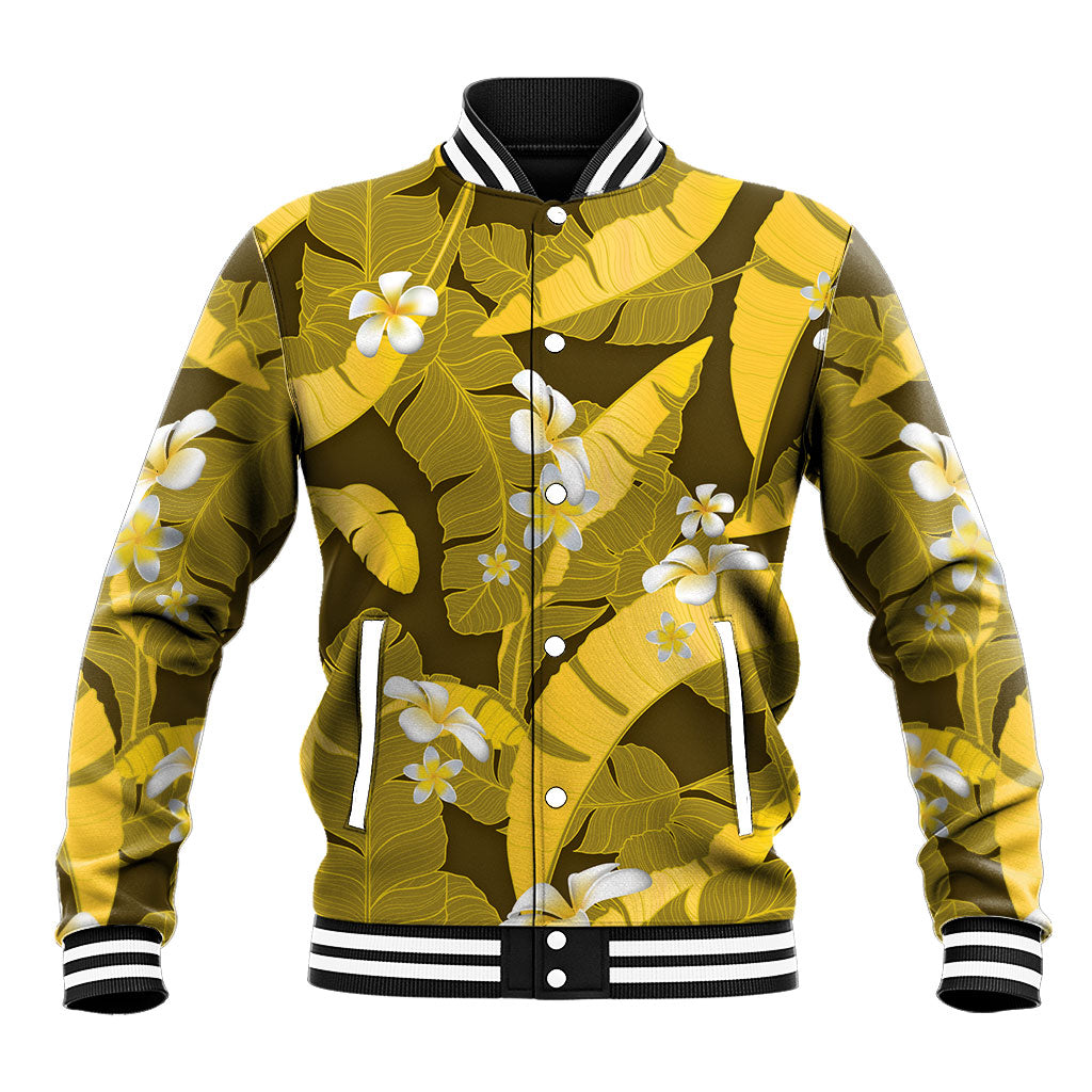 Yellow Banana Leaf Hawaii Baseball Jacket Lau Maia Plumeria Tropical Summer Vibes LT14 Unisex Yellow - Polynesian Pride