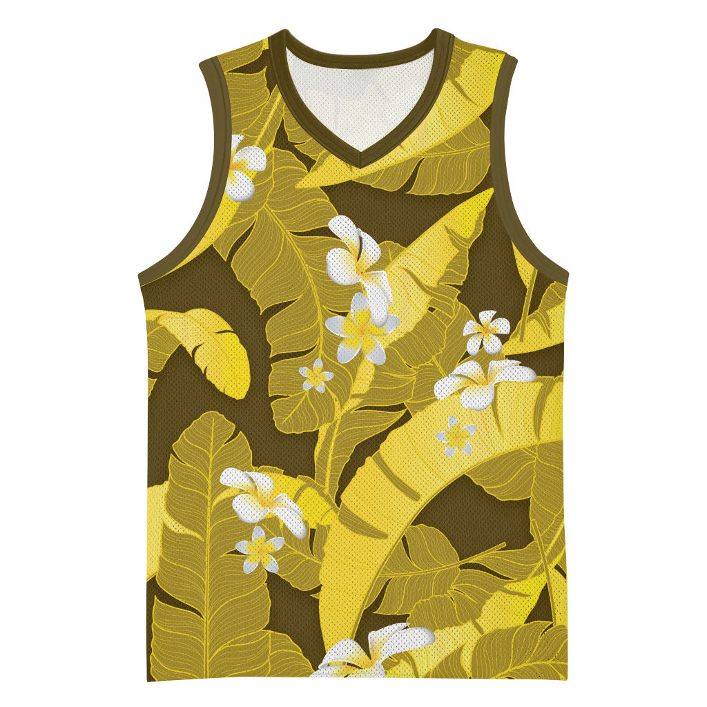 Yellow Banana Leaf Hawaii Basketball Jersey Lau Maia Plumeria Tropical Summer Vibes