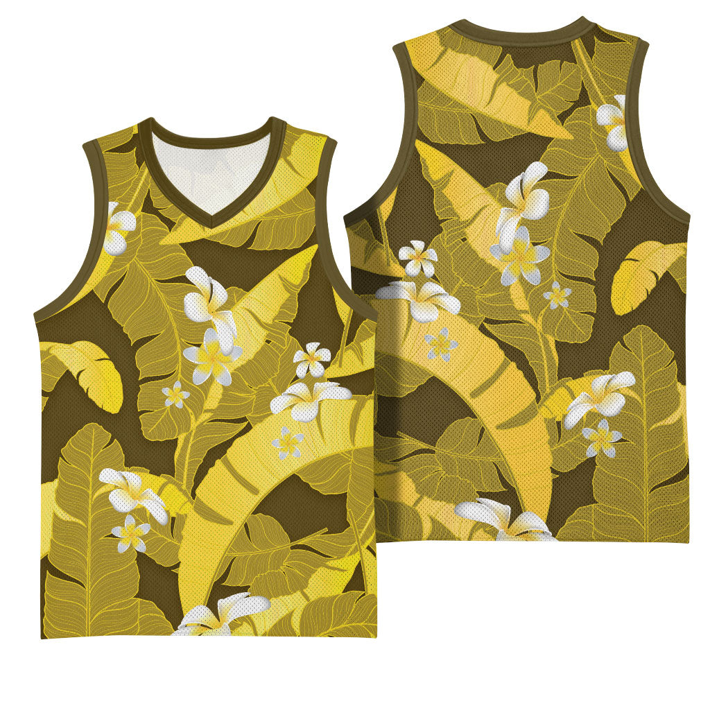Yellow Banana Leaf Hawaii Basketball Jersey Lau Maia Plumeria Tropical Summer Vibes