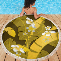 Yellow Banana Leaf Hawaii Beach Blanket Lau Maia Plumeria Tropical Summer Vibes