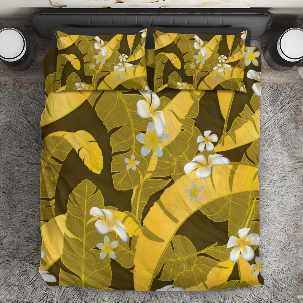 Yellow Banana Leaf Hawaii Bedding Set Lau Maia Plumeria Tropical Summer Vibes