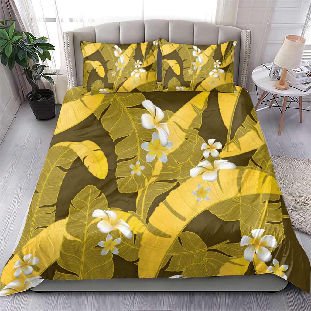 Yellow Banana Leaf Hawaii Bedding Set Lau Maia Plumeria Tropical Summer Vibes