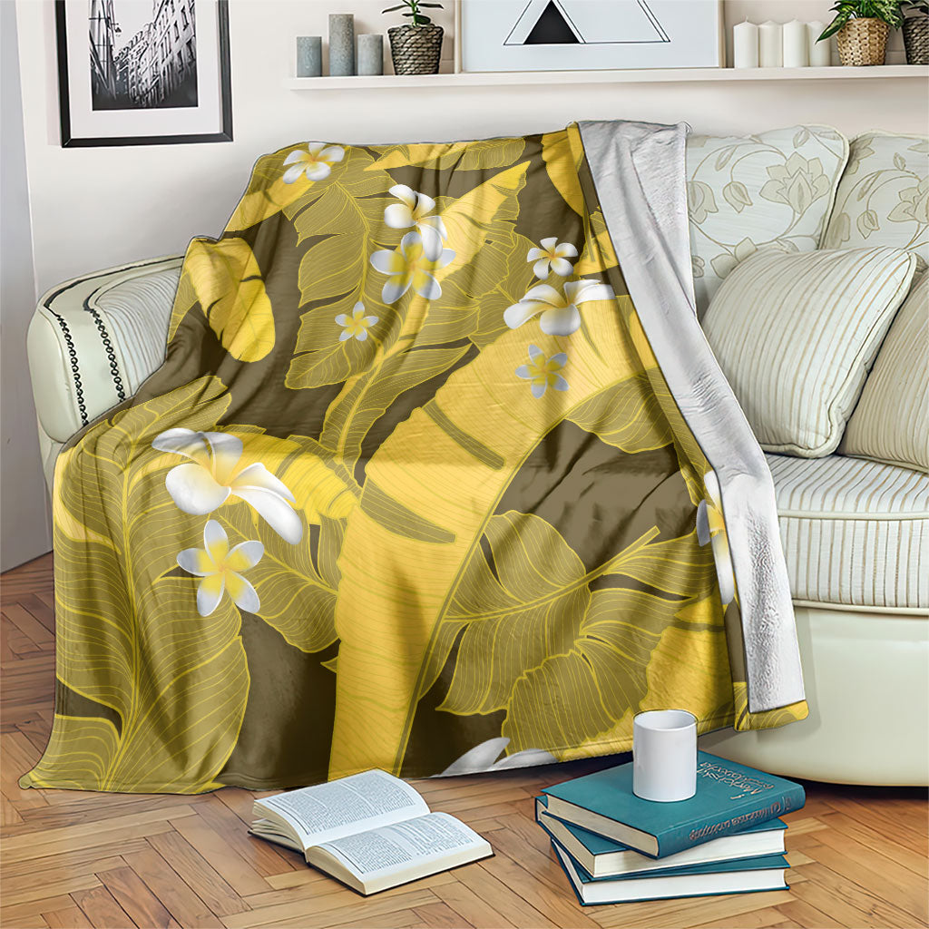 Yellow Banana Leaf Hawaii Blanket Lau Maia Plumeria Tropical Summer Vibes