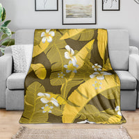 Yellow Banana Leaf Hawaii Blanket Lau Maia Plumeria Tropical Summer Vibes