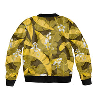Yellow Banana Leaf Hawaii Bomber Jacket Lau Maia Plumeria Tropical Summer Vibes