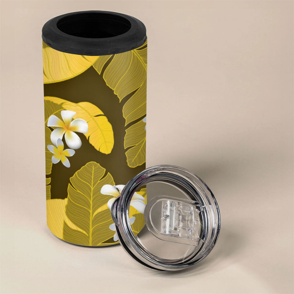 Yellow Banana Leaf Hawaii 4 in 1 Can Cooler Tumbler Lau Maia Plumeria Tropical Summer Vibes