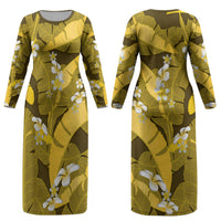 Yellow Banana Leaf Hawaii Couples Matching Long Sleeve Bodycon Dress and Long Sleeve Button Shirt Lau Maia Plumeria Tropical Summer Vibes