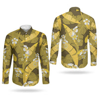 Yellow Banana Leaf Hawaii Couples Matching Tank Maxi Dress and Long Sleeve Button Shirt Lau Maia Plumeria Tropical Summer Vibes