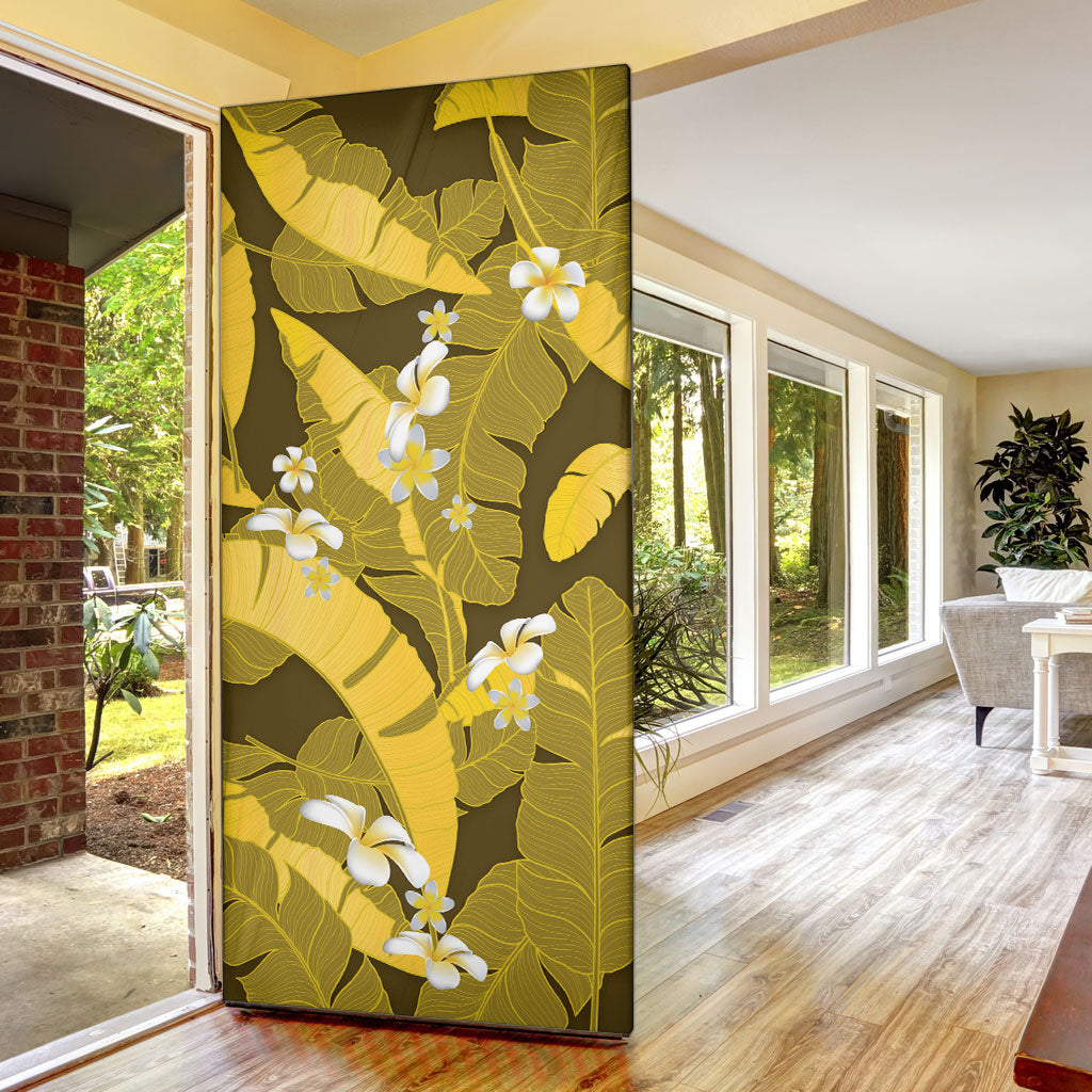 Yellow Banana Leaf Hawaii Door Cover Lau Maia Plumeria Tropical Summer Vibes