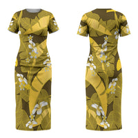 Yellow Banana Leaf Hawaii Family Matching Short Sleeve Bodycon Dress and Hawaiian Shirt Lau Maia Plumeria Tropical Summer Vibes