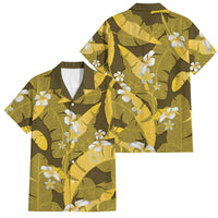 Yellow Banana Leaf Hawaii Family Matching Short Sleeve Bodycon Dress and Hawaiian Shirt Lau Maia Plumeria Tropical Summer Vibes
