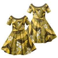 Yellow Banana Leaf Hawaii Family Matching Short Sleeve Bodycon Dress and Hawaiian Shirt Lau Maia Plumeria Tropical Summer Vibes