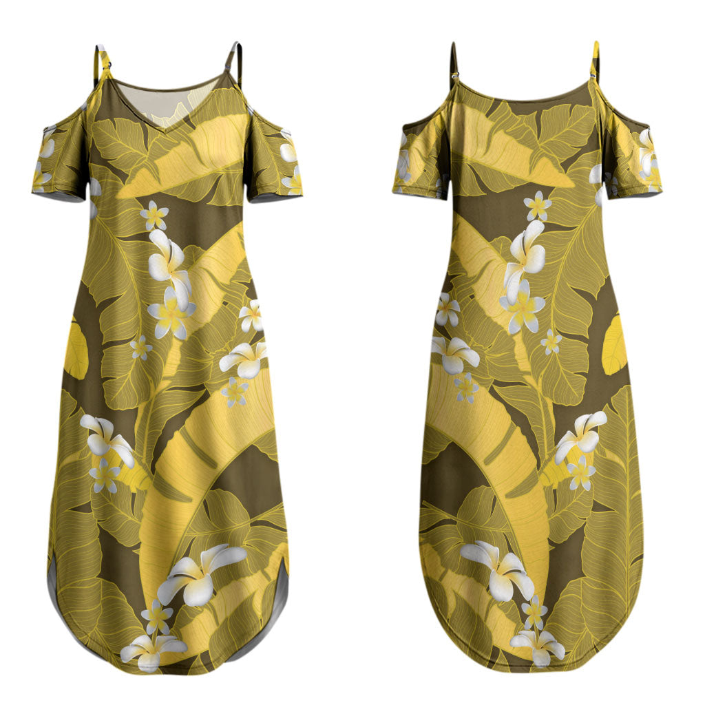 Yellow Banana Leaf Hawaii Family Matching Summer Maxi Dress and Hawaiian Shirt Lau Maia Plumeria Tropical Summer Vibes