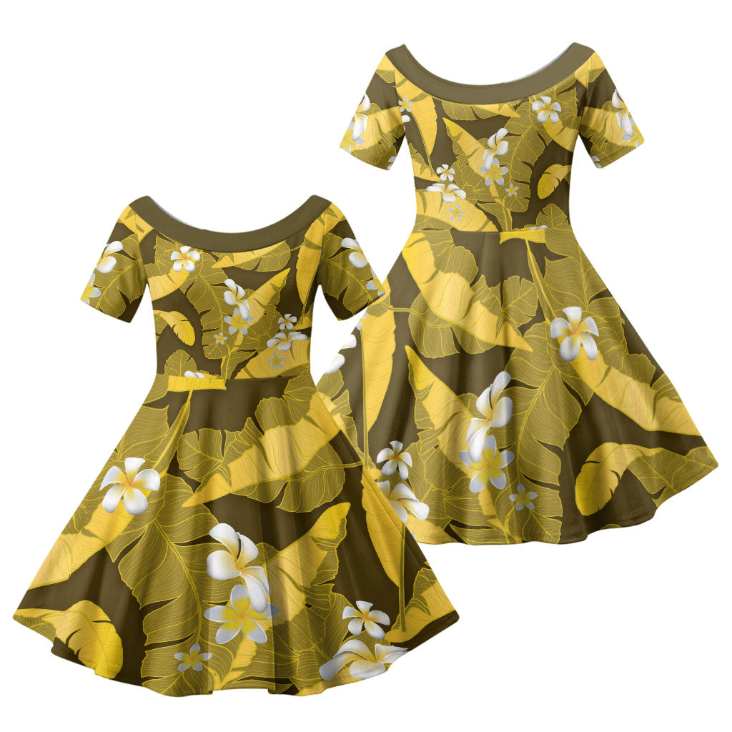 Yellow Banana Leaf Hawaii Family Matching Summer Maxi Dress and Hawaiian Shirt Lau Maia Plumeria Tropical Summer Vibes