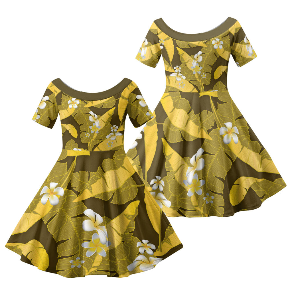 Yellow Banana Leaf Hawaii Family Matching Tank Maxi Dress and Hawaiian Shirt Lau Maia Plumeria Tropical Summer Vibes