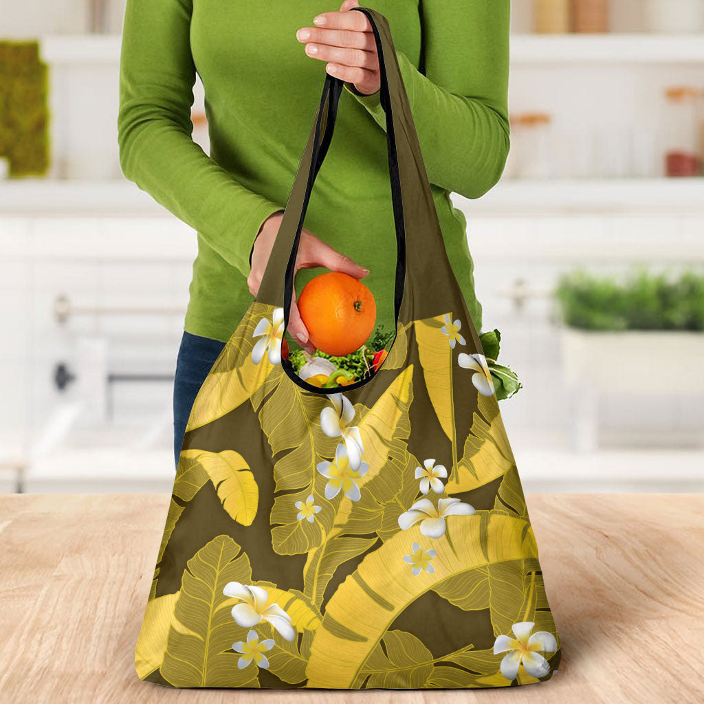 Yellow Banana Leaf Hawaii Grocery Bag Lau Maia Plumeria Tropical Summer Vibes