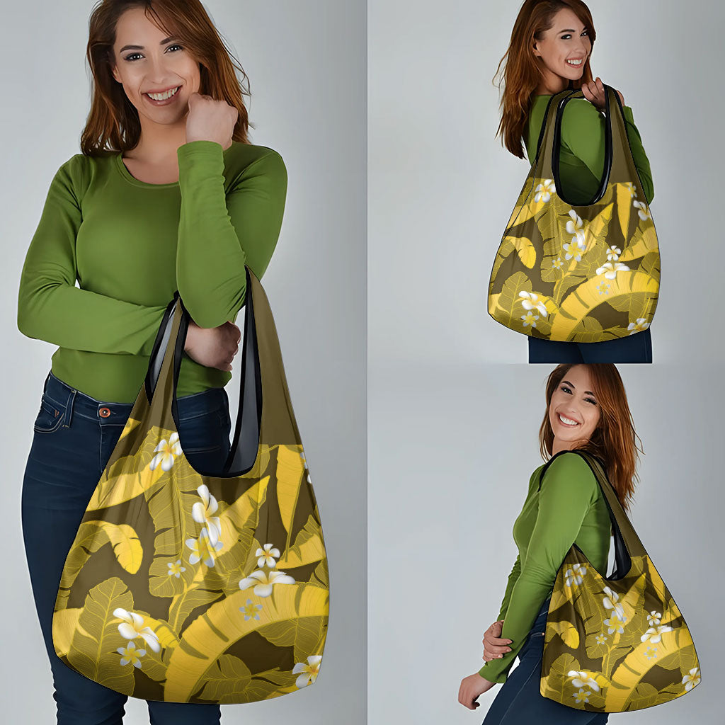 Yellow Banana Leaf Hawaii Grocery Bag Lau Maia Plumeria Tropical Summer Vibes