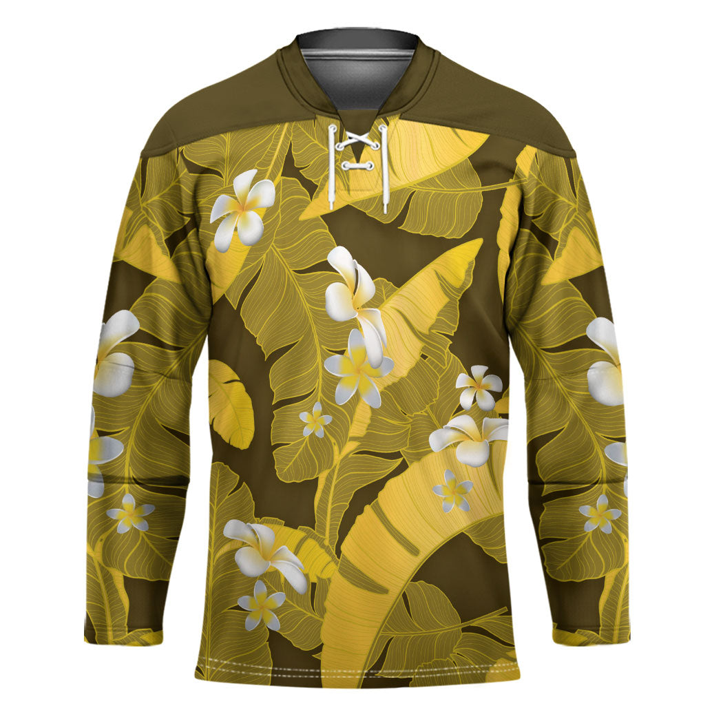 Yellow Banana Leaf Hawaii Hockey Jersey Lau Maia Plumeria Tropical Summer Vibes