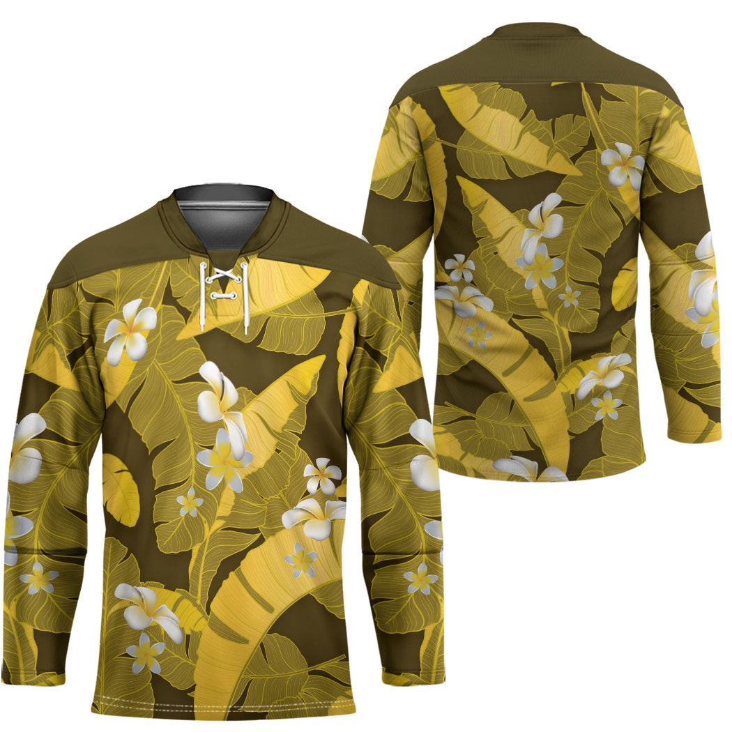 Yellow Banana Leaf Hawaii Hockey Jersey Lau Maia Plumeria Tropical Summer Vibes