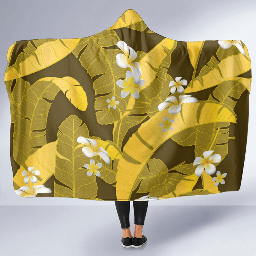 Yellow Banana Leaf Hawaii Hooded Blanket Lau Maia Plumeria Tropical Summer Vibes