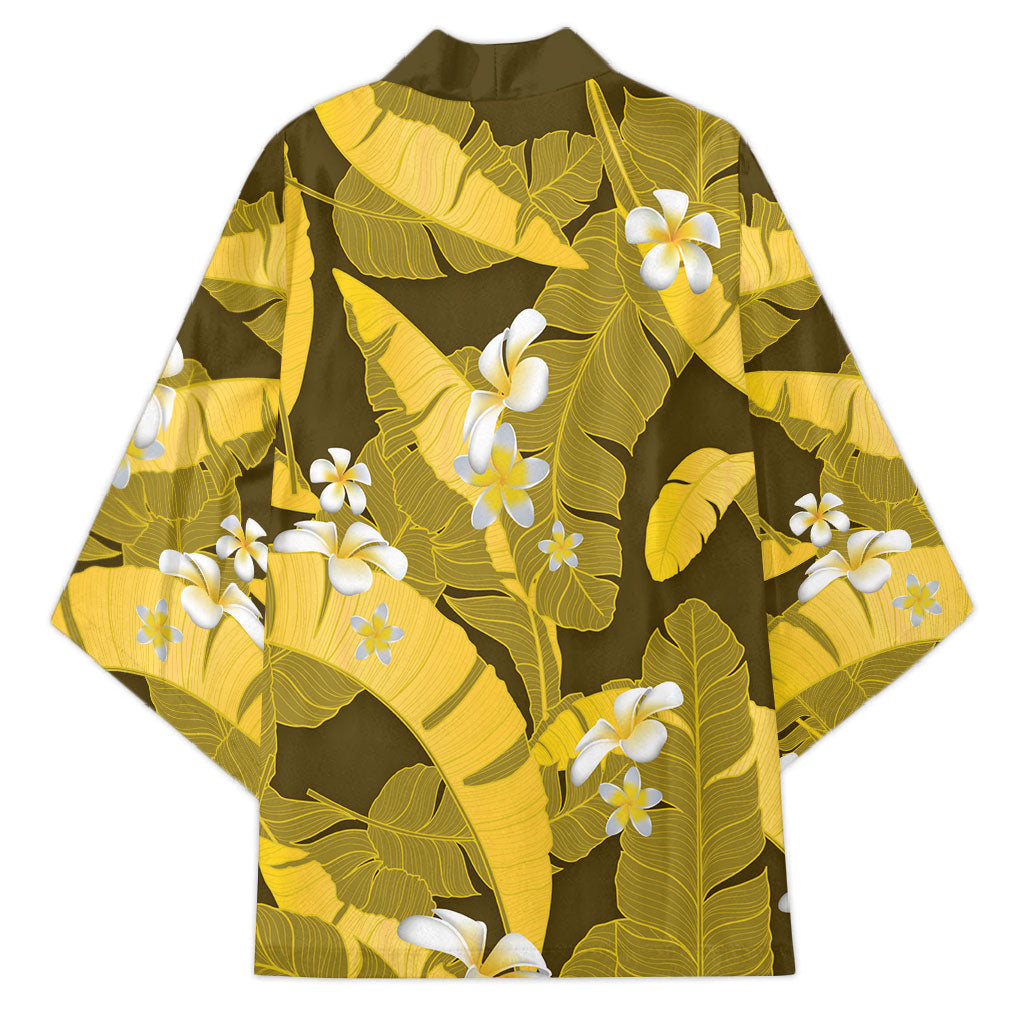 Yellow Banana Leaf Hawaii Kimono Lau Maia Plumeria Tropical Summer Vibes