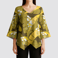 Yellow Banana Leaf Hawaii Kimono Sleeve Blouse Lau Maia Plumeria Tropical Summer Vibes