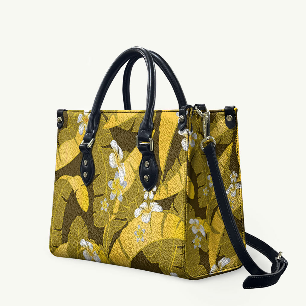 Yellow Banana Leaf Hawaii Leather Bag Lau Maia Plumeria Tropical Summer Vibes LT14 Yellow - Polynesian Pride