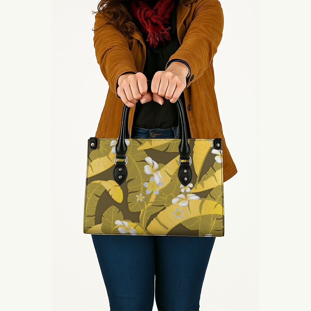 Yellow Banana Leaf Hawaii Leather Bag Lau Maia Plumeria Tropical Summer Vibes