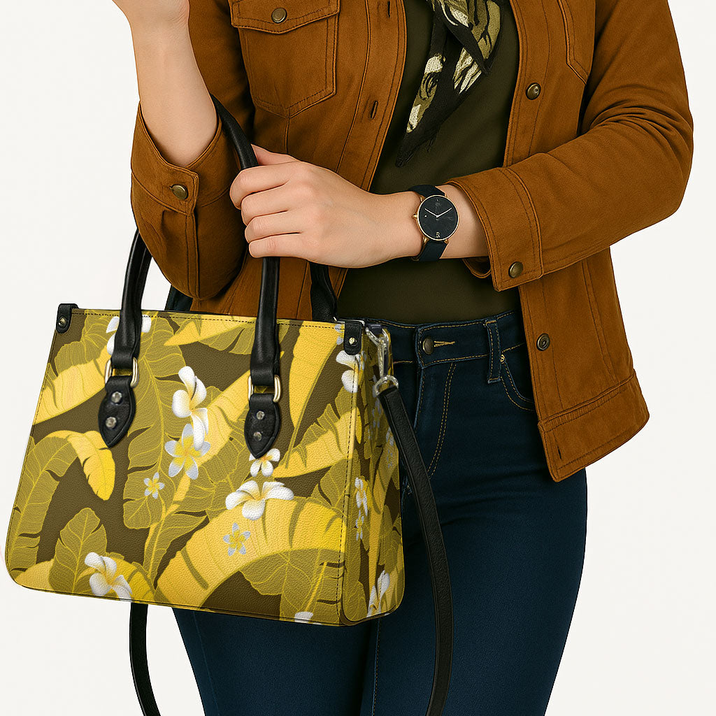 Yellow Banana Leaf Hawaii Leather Bag Lau Maia Plumeria Tropical Summer Vibes