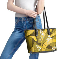 Yellow Banana Leaf Hawaii Leather Tote Bag Lau Maia Plumeria Tropical Summer Vibes