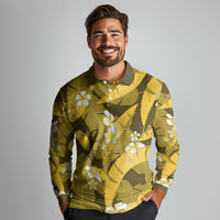 Yellow Banana Leaf Hawaii Long Sleeve Polo Shirt Lau Maia Plumeria Tropical Summer Vibes
