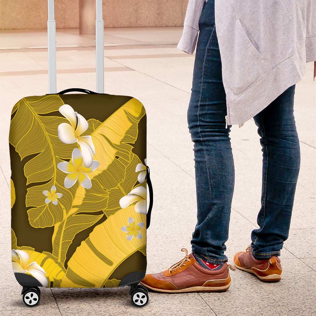Yellow Banana Leaf Hawaii Luggage Cover Lau Maia Plumeria Tropical Summer Vibes