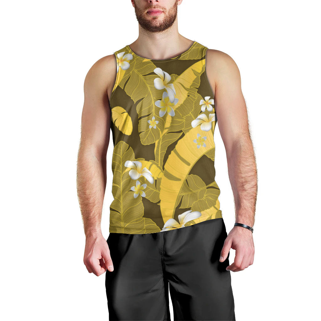 Yellow Banana Leaf Hawaii Men Tank Top Lau Maia Plumeria Tropical Summer Vibes