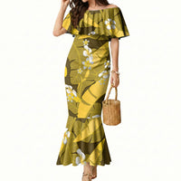 Yellow Banana Leaf Hawaii Mermaid Dress Lau Maia Plumeria Tropical Summer Vibes