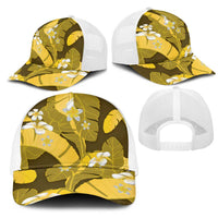 Yellow Banana Leaf Hawaii Mesh Trucker Cap Lau Maia Plumeria Tropical Summer Vibes