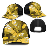 Yellow Banana Leaf Hawaii Mesh Trucker Cap Lau Maia Plumeria Tropical Summer Vibes