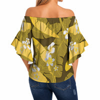 Yellow Banana Leaf Hawaii Off Shoulder Wrap Waist Top Lau Maia Plumeria Tropical Summer Vibes LT14 - Polynesian Pride
